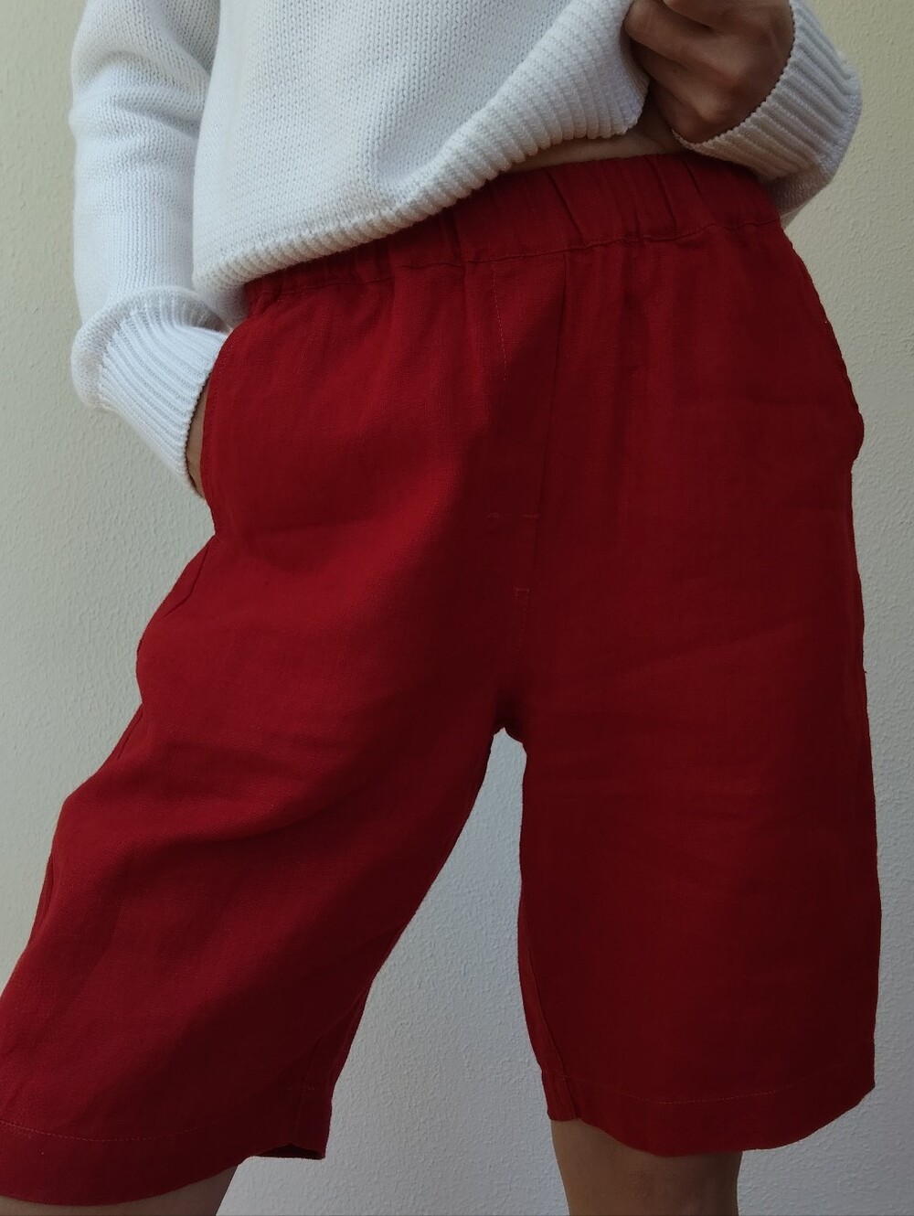 🆕 100% Stone Washed Linen Elastic Waist Shorts / Size XS
